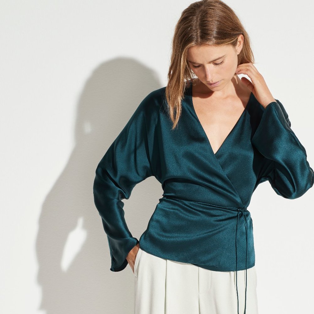 Vince silk teal wrap top